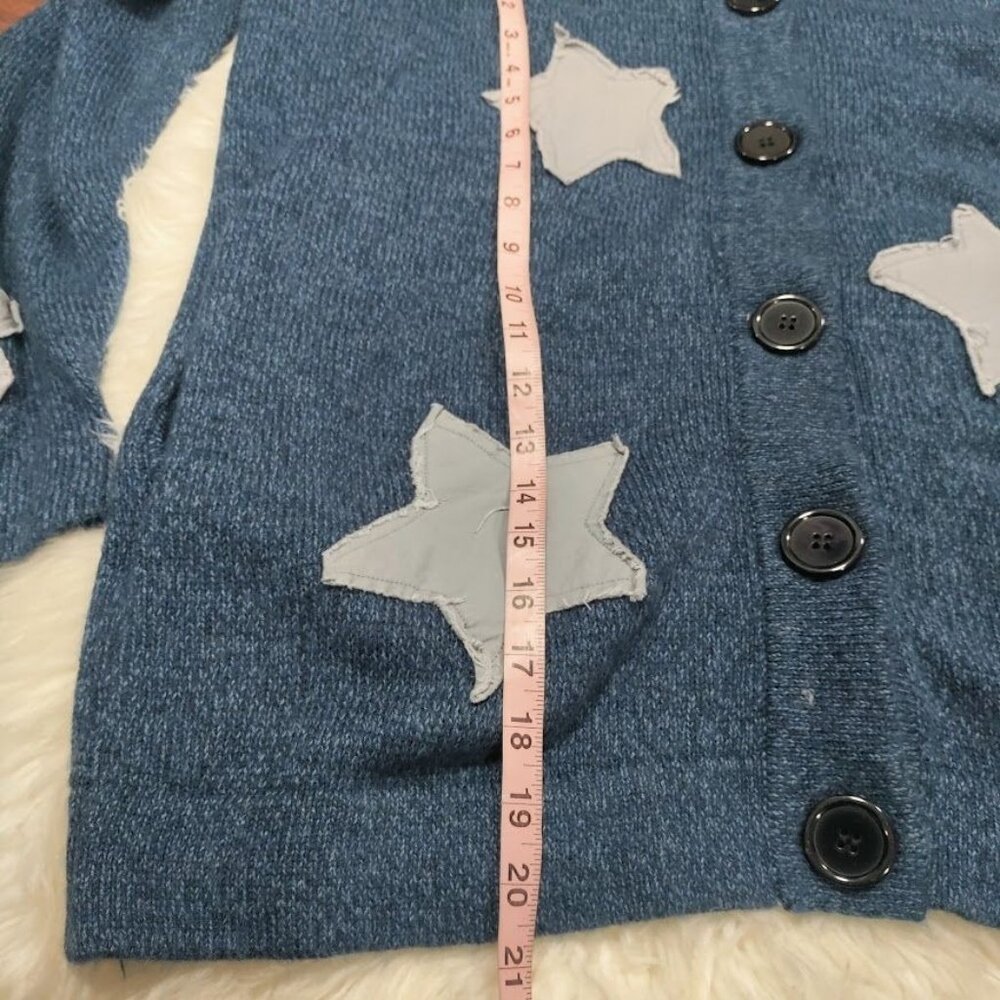 Coraline x Hot Topic Star Patchwork Junior Large Oversized Cardigan Sweater Blue - Picture 8 of 9